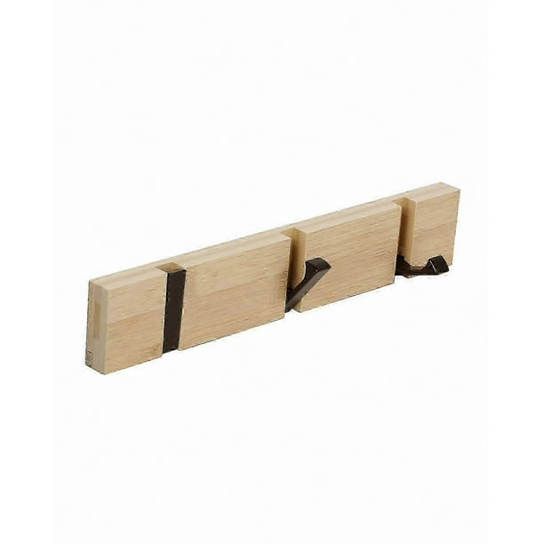 Retractable Wall Coat Rack with 5 Hooks, Natural Wood Finish for Entryway Storage Solution