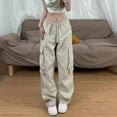 thumbnail image 4 of Manxivoo Cargo Pants for Women High Waisted Women Cargo Pants Big Pockets Y 2K High Elastic Waist Drawstring Baggy Trousers Vintage Casual Loose Side Zipper Straight Pants Dickies Pants Beige, 4 of 9