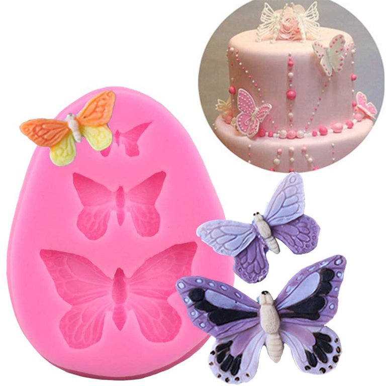 Homgreen 3Pcs Butterfly Fondant Silicone mold Butterflies Cake