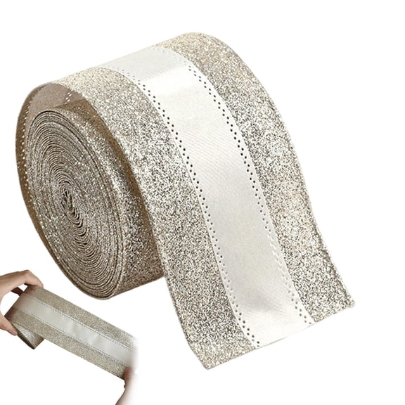 CSSJKYJ 10 Yards Champagne Christmas Velvet Ribbon with Wired Metallic & Diamond Glitter 2.5 Inch Bow Ribbon, Christmas Tree Decoration Gift Wrapping Bow Making Wreaths Garland Craft