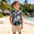 thumbnail image 2 of Toddler Boy Outfits Loose Coconut Tree Print Lapel Short Sleeve Shirt Top And Shorts 2 Piece Daily Wear Baby Boys' Clothing Sets, 2 of 9