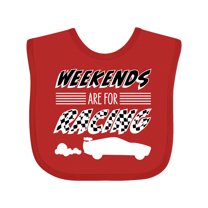 Inktastic Weekends Are for Racing Race Car Silhouette and Racing Flag Boys or Girls Baby Bib