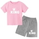 thumbnail image 3 of Conjunto de 2 piezas de camiseta y pantalones cortos con estampado de letras para niños y adolescentes de verano de 4 a 14 años, ropa informal de manga corta para niños y niñas, 3 of 5