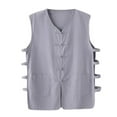 thumbnail image 3 of Chiccall Mens Sleeveless Vest Chinese Martial Arts Tank Top Loose Vintage Casual Shirts with Pockets Gray XL, 3 of 5
