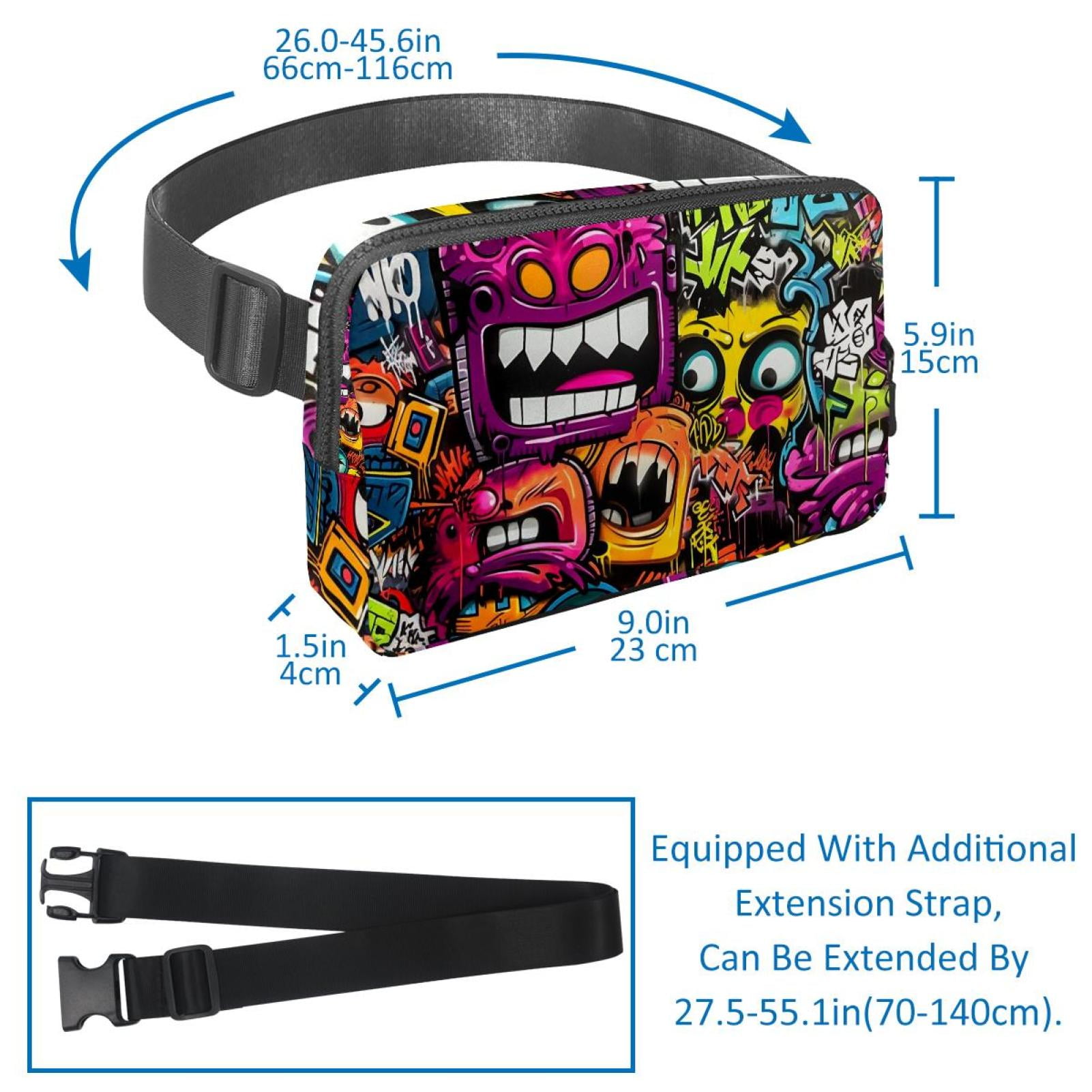 Graffiti Lightweight Adjustable Crossbody Bag with Extension Strap - Unisex Fanny Pack