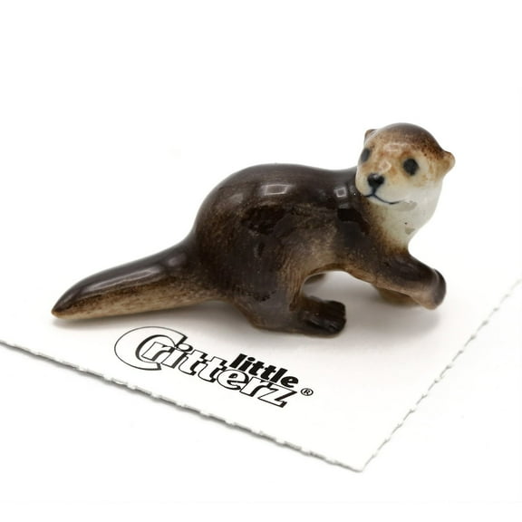 Little Critterz Otter River Otter "Glide" - Hand-painted Home Decor Animal Decorative Figurine - Miniature Porcelain Figurine
