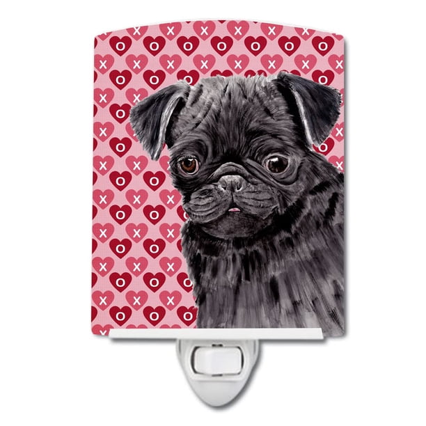 Caroline'S Treasures Sc9273Cnl Pug Black Hearts Love And Valentine'S Day Portrait Luz Nocturna De Cerámica Compacta Con Certificación Ul, Ideal Para Dormitorio, Baño, Guardería, Pasillo, Cocina, 6 X 4