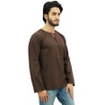 thumbnail image 3 of Atasi Men's Short Kurta Brown Round Keyhole Neck Cotton Tunic Shirt-Small, 3 of 7