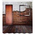 thumbnail image 2 of Antique Decor Shower Curtain Set, Picture Frame Put On A Damaged Brick Wall In Aged Old Room Rustic Wooden Floor , Bathroom Accessories, 69W X 70L Inches, By Ambesonne, 2 of 2