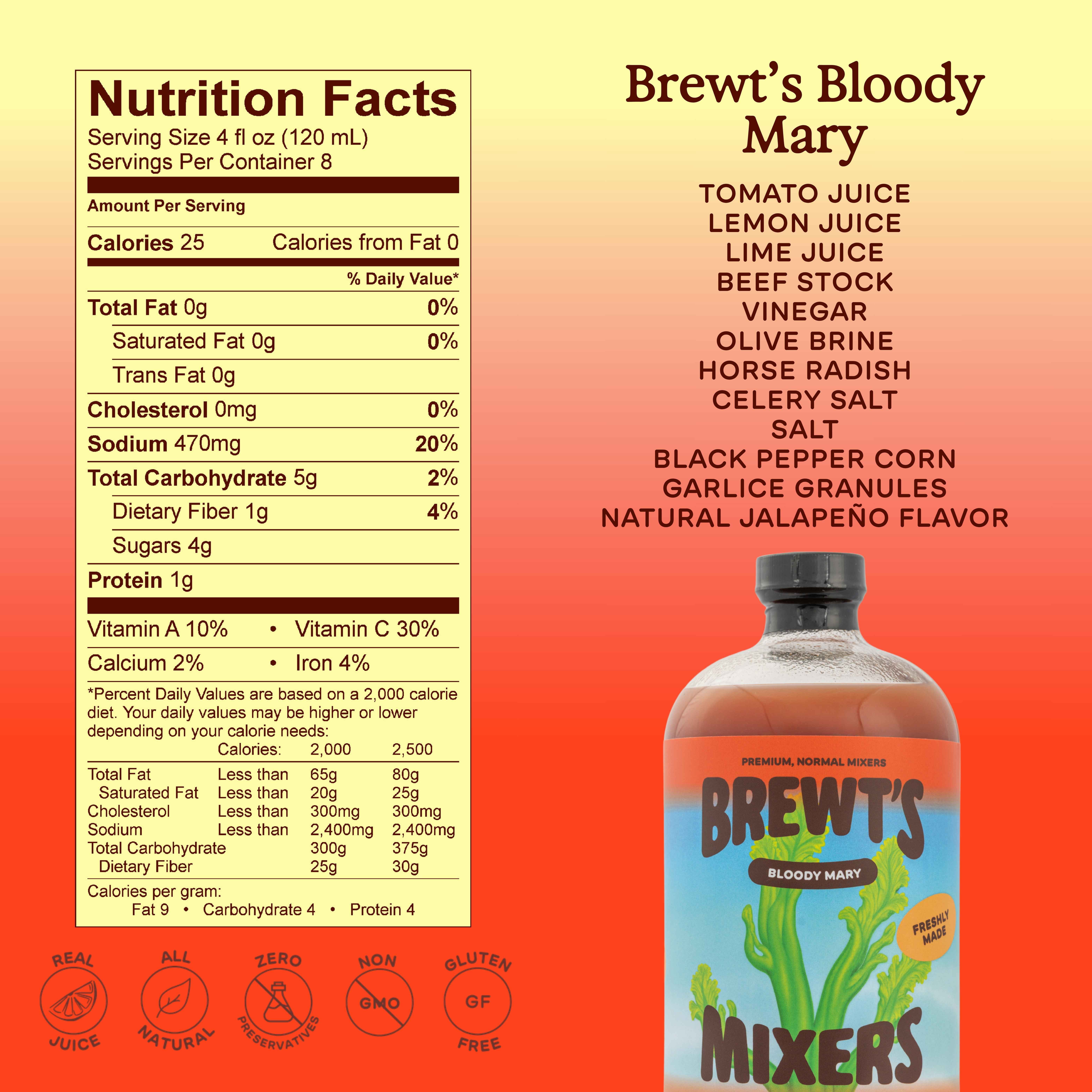 Brewt's Bloody Mary Mix All Natural Bar-Quality 32 fl. oz.