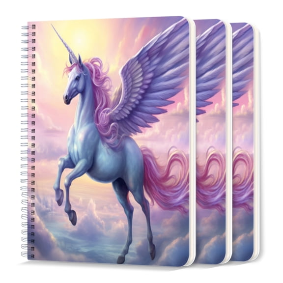Spiral Journal Notebook,50 Sheets A5 College Ruled Notebook/Journal 3 Pcs for School Office Home - Beautiful White Unicorn With Pink Mane And Wings