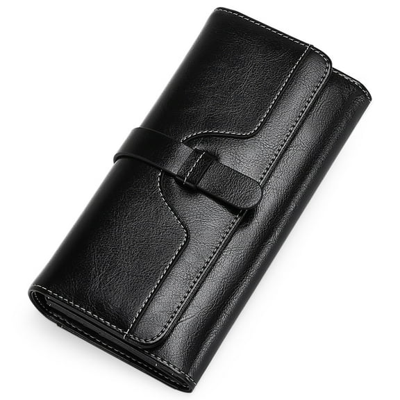KALUNMA Wallets for Women Rael Leather with RFID Blocking Trifold Credit Card Holder with ID Window Wallet