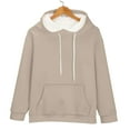 thumbnail image 5 of Women's Solid Color Pullover Hoodie with Drawstring and Side Pockets, French Terry Casual Streetwear Sweatshirt for Lounge Comfort, Daily Wear and Outdoor Activities Beige L, 5 of 8