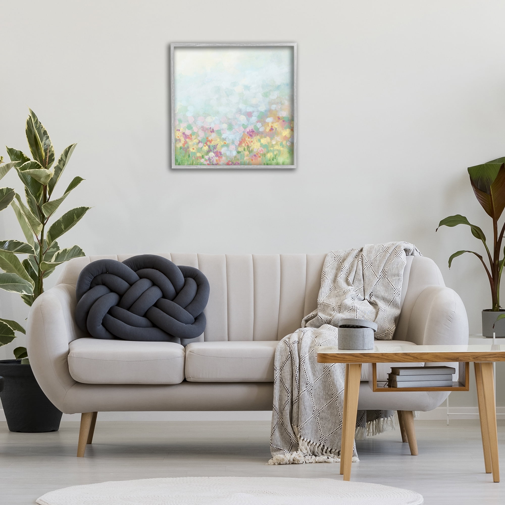 Stupell Industries Abstract Soft Meadow Abstract Painting Gray Framed Art Print Wall Art, 24 x 24