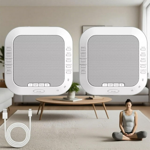 Ora Machine à Sons Solfeggio Frequencyencies, Machine à Sons Solfeggio Frequencyencies, Machine à Sons Bruit Blanc, Veilleuses & 3 Réglages de Minuterie pour Sommeil, Relaxation, Bureau & Voyage (2 Pcs)