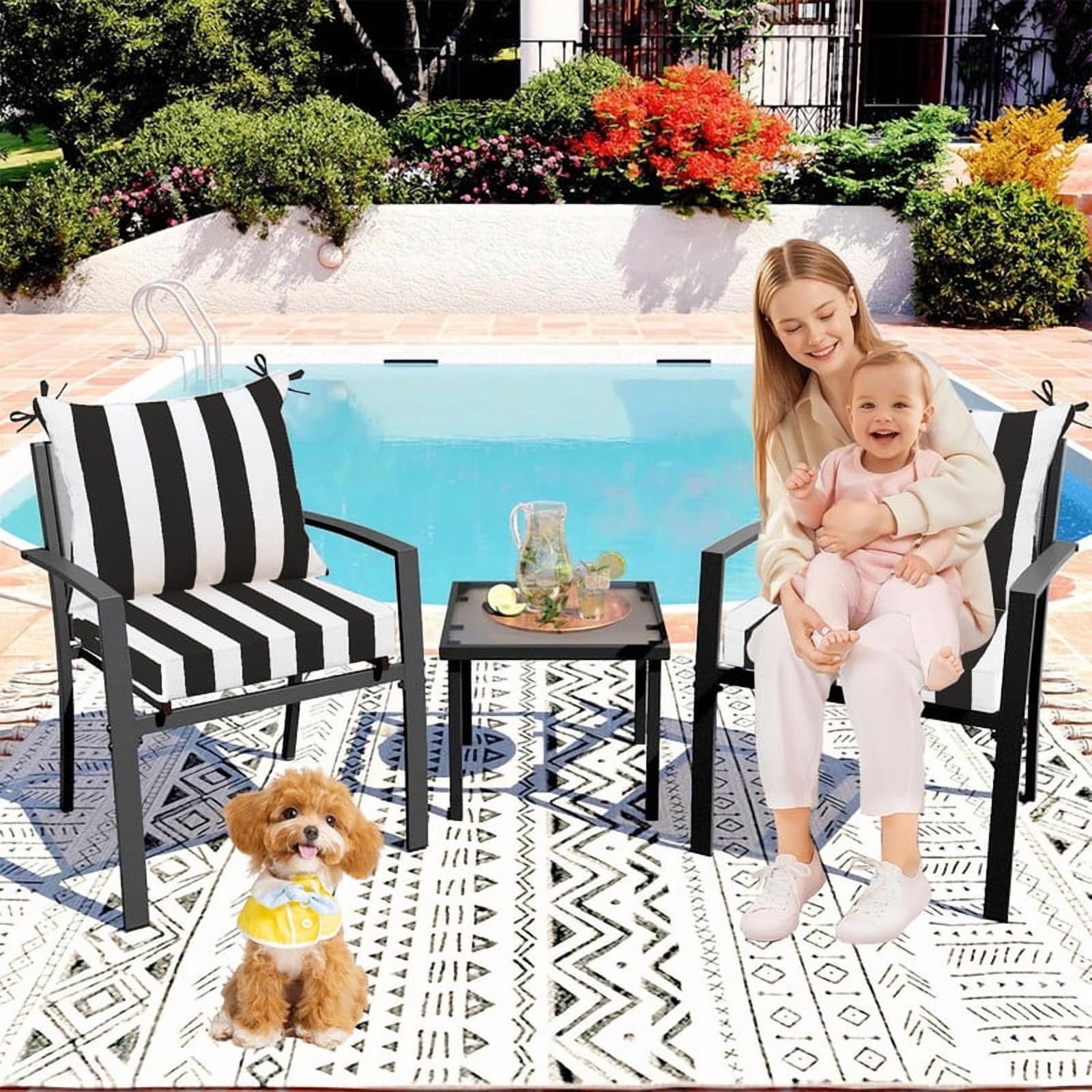 SDJPOI 2 Set Outdoor Deep Seat Cushions, 24"x24"X4.3" Waterproof Fade-Resistant Patio Furniture Cushions with Removable Covers & Adjustable Ties for Chairs, Sofa, Couch