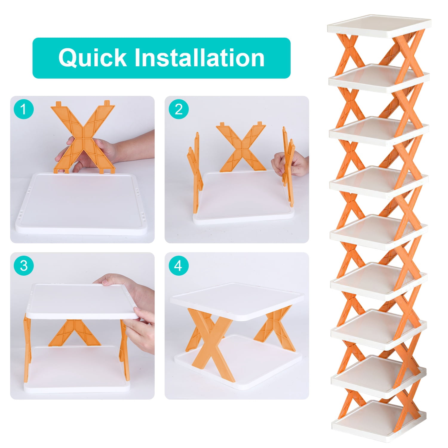 9-Tier Stackable Vertical Shoe Rack TeqHome DIY Narrow Free Standing Shoe Organizer Space Saving for Entryway and Bedroom Orange