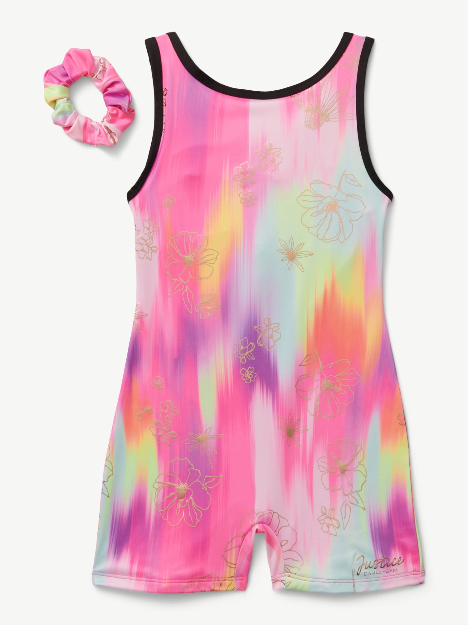 Justice Twist Back Gymnastics Biketard for Girls with Scrunchie, Sizes XS-XL
