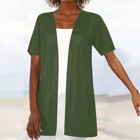 Mothers Day Gifts For Mom Womens Loose Open Front Cover Up Kimono Cardigans Lightweight Outerwear Solid Color Summer Beach Dress Cotton Soft Half Sleeve Elegant Boho Bikini Blouse