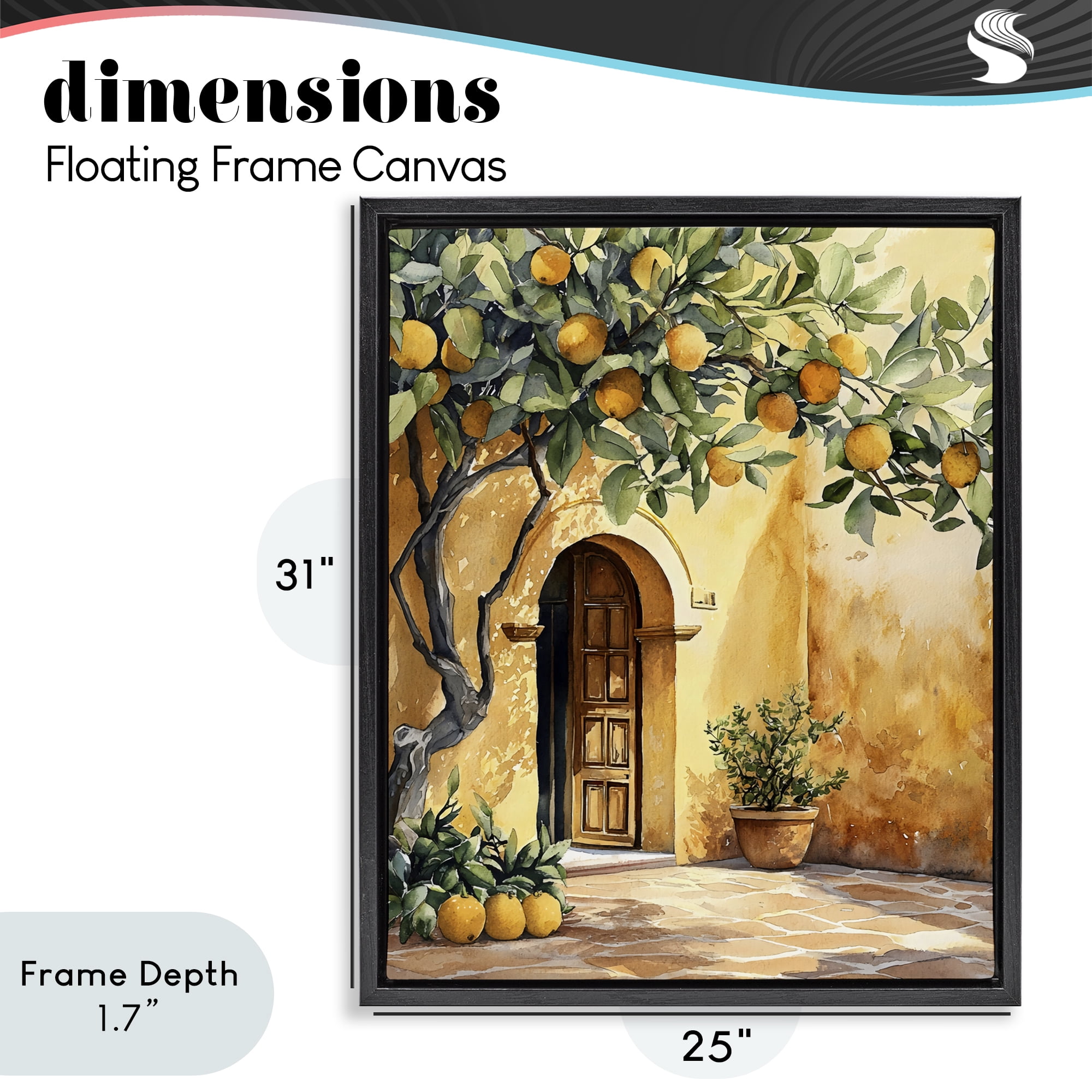 Stupell Industries Mediterranean Courtyard Lemon Tree Black Framed Floater Canvas Wall Art, design by LSR Design Studio