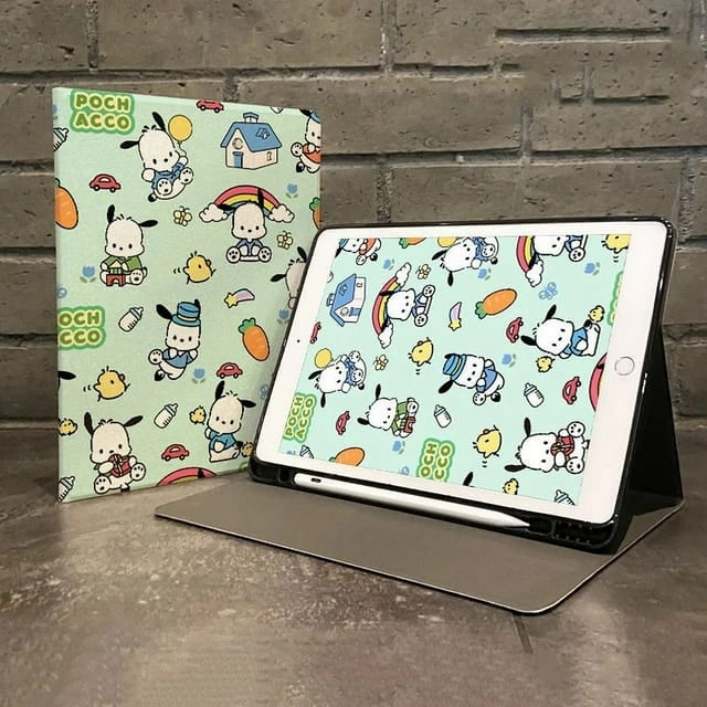Kawaii Sanrio HelloKitty Kuromi Ipad Protective Case Cartoon with Pen Slot Book Style All Inclusive Anti Fall Protective Case