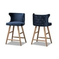 thumbnail image 1 of Baxton Studio Sagira Modern and Contemporary Transitional Navy Blue Velvet Fabric Upholstered and Walnut Brown Finished Wood 2-Piece Counter Stool Set, 1 of 5