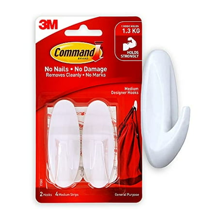 

Command Medium Designer Hooks White 2-Hooks Organize & Decorate Damage-Free