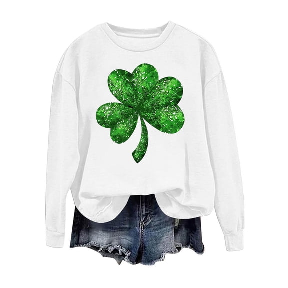 Women's St. Patrick's Day Sweatshirts Long Sleeve Shamrock Clover Printed Tops Casual Cute Crewneck Holiday Pullovers