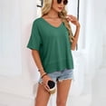 thumbnail image 6 of idosla Oversized Cropped Tshirts for Women Short Half Sleeve V Neck Tops Summer Flowy Split Hem Basic Tee Shirts (Dark Green, XL), 6 of 6