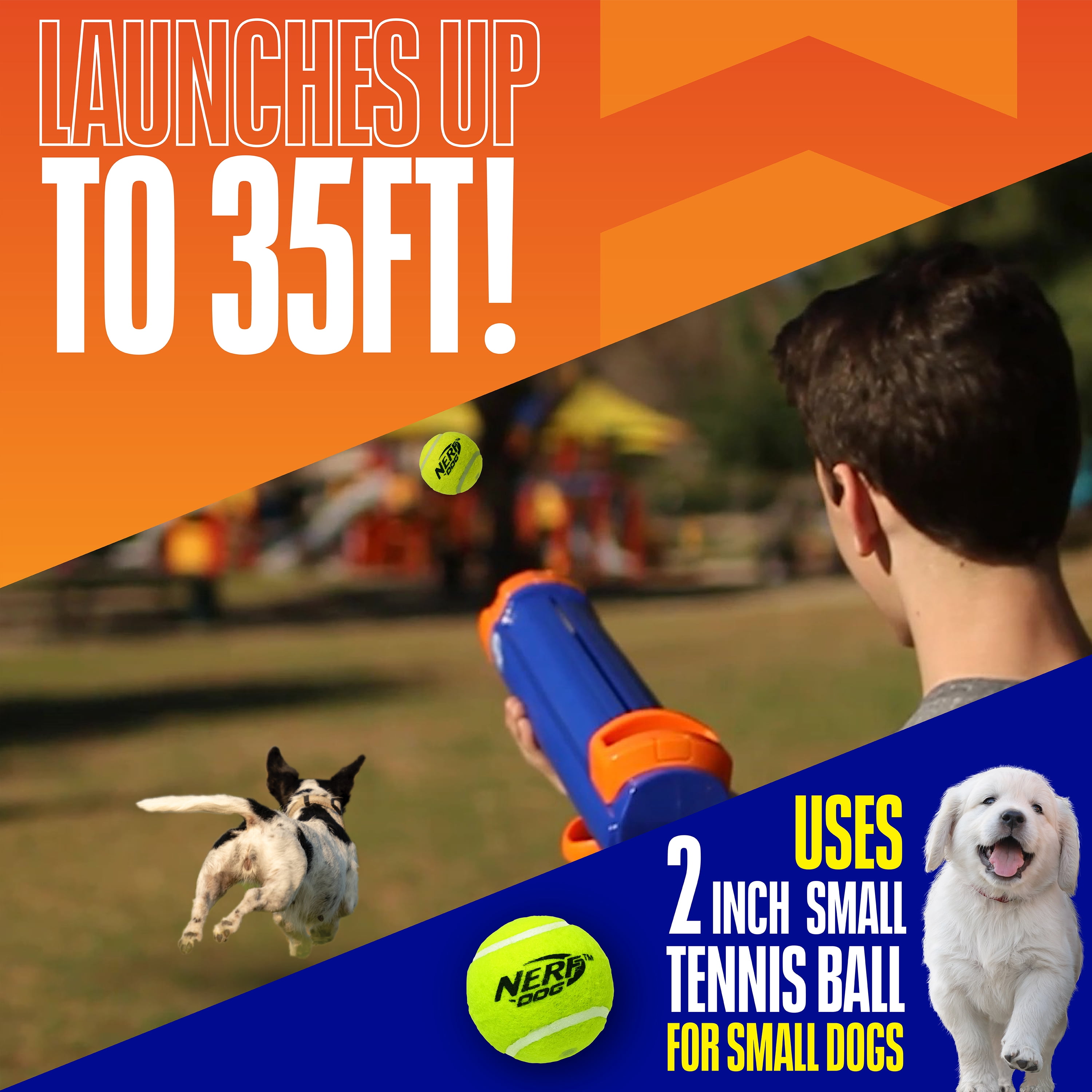 Nerf Dog Tennis Ball Blaster Dog Toy with 3 Balls, 12 inches