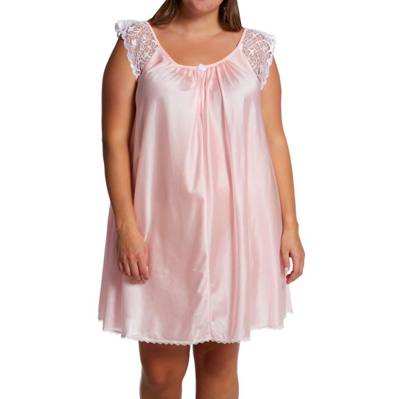 Women's Amanda Rich 106-SHX Plus Lace Cap Knee Length Gown (Light Pink 2X)