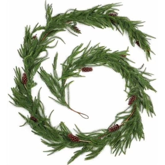 9 Feet Artificial Norfolk Pine Garland with Pine Cones for Christmas Decorations, Real Touch Greenery Garland for , Stairs, Indoor Christmas Decor