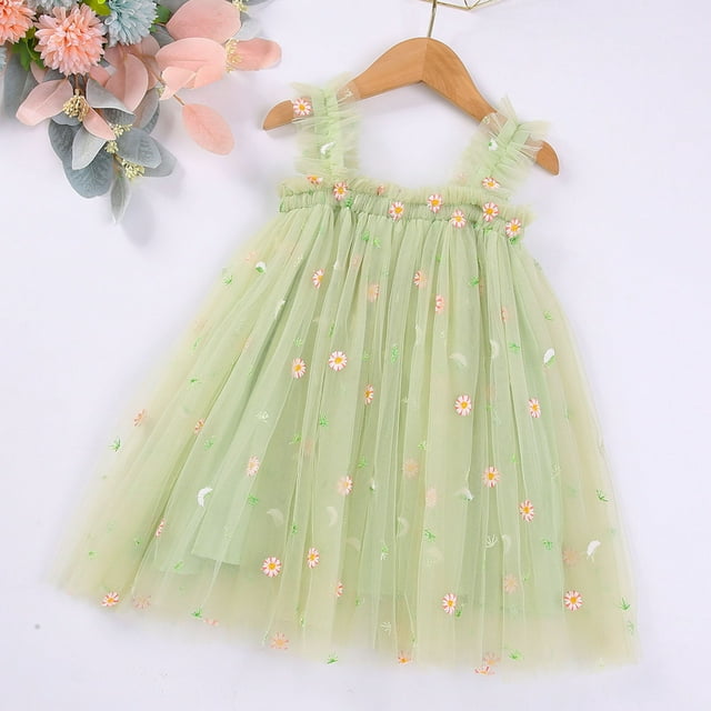 Robe Fille à Volants Robe en Tulle pour Tout-Petite Robe d'Été pour Filles Robe de Princesse d'Été pour Fête Robes pour Bébé 3-4 Ans