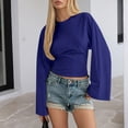 thumbnail image 6 of Dyfzdhu Long Sleeve Shirts For Women New Solid Color Round Neck Front Shoulder Wide Sleeve Waist Cinching Long Sleeved Personalized Womens Blouses, 6 of 7