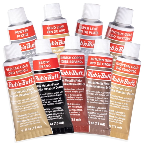 Kit de acabado metálico en cera Wax Metallic Finish AMACO Rub n Buff, 9 colores, 15 ml