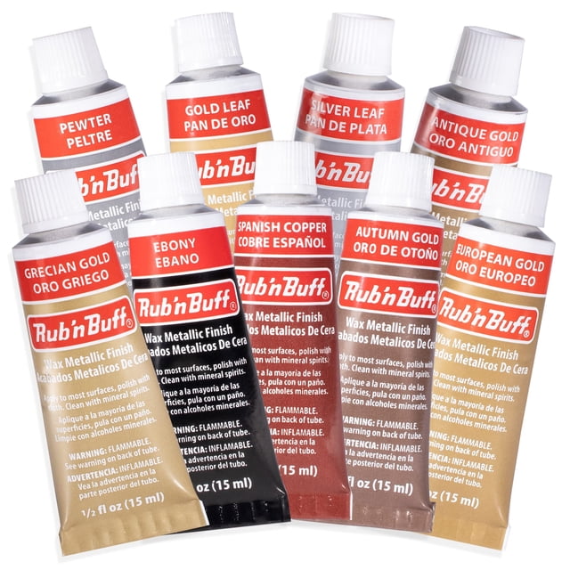 Kit de acabado metálico en cera Wax Metallic Finish AMACO Rub n Buff, 9 colores, 15 ml