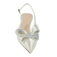 thumbnail image 3 of XYD Women Bow Rhinestones Slingback Pumps Pointed Toe Buckled Low Kitten Heel Sandals Elegant Wedding Prom Shoes Size 9.5 Light Silver, 3 of 4