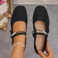 thumbnail image 2 of Women's Square Toe Mary Jane Flats, Solid Color Pearl Strap Bow Flat Shoes, Soft Upper Casual Slip On Shoes for All Seasons, 2 of 9