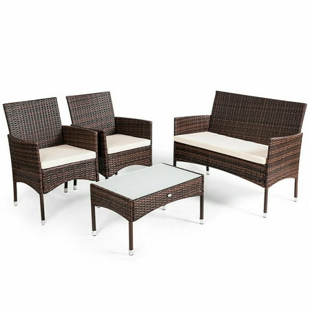wicker gymax rattan 4pcs pe cushion shelf sofa patio brown furniture table outdoor