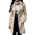 thumbnail image 2 of Women's Double Breasted Wool Coat, Notch Lapel Winter Overcoat, Knee Length Slim Fit Trench, Tailored Wool Blend Coat, Business Casual Outerwear Beige L, 2 of 6