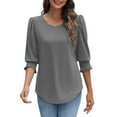 thumbnail image 5 of QUNYINEY Casual T Shirts for Women Solid Crew Neck Puff 3/4 Sleeve Tops Loose Pullover Classic T-Shirt, 5 of 9