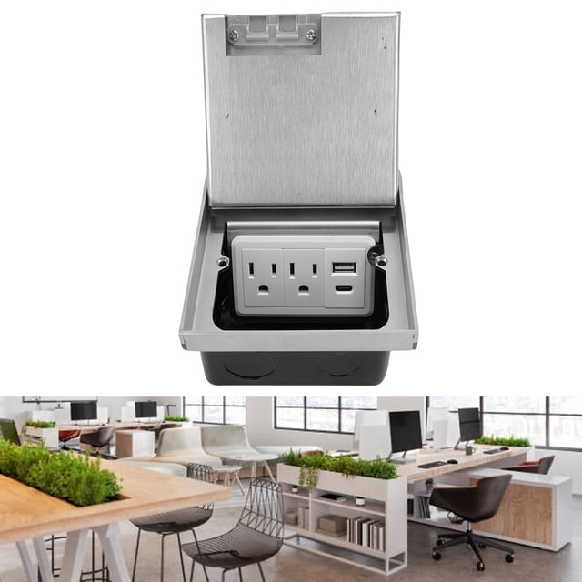 Tomacorriente Empotrado, Kit De Caja De Enchufe Para Escritorio, Estructura Sellada, Doble 3 Clavijas Para Cocina, Sala De Estar, Para Alfombra, Azulejo, Mármol