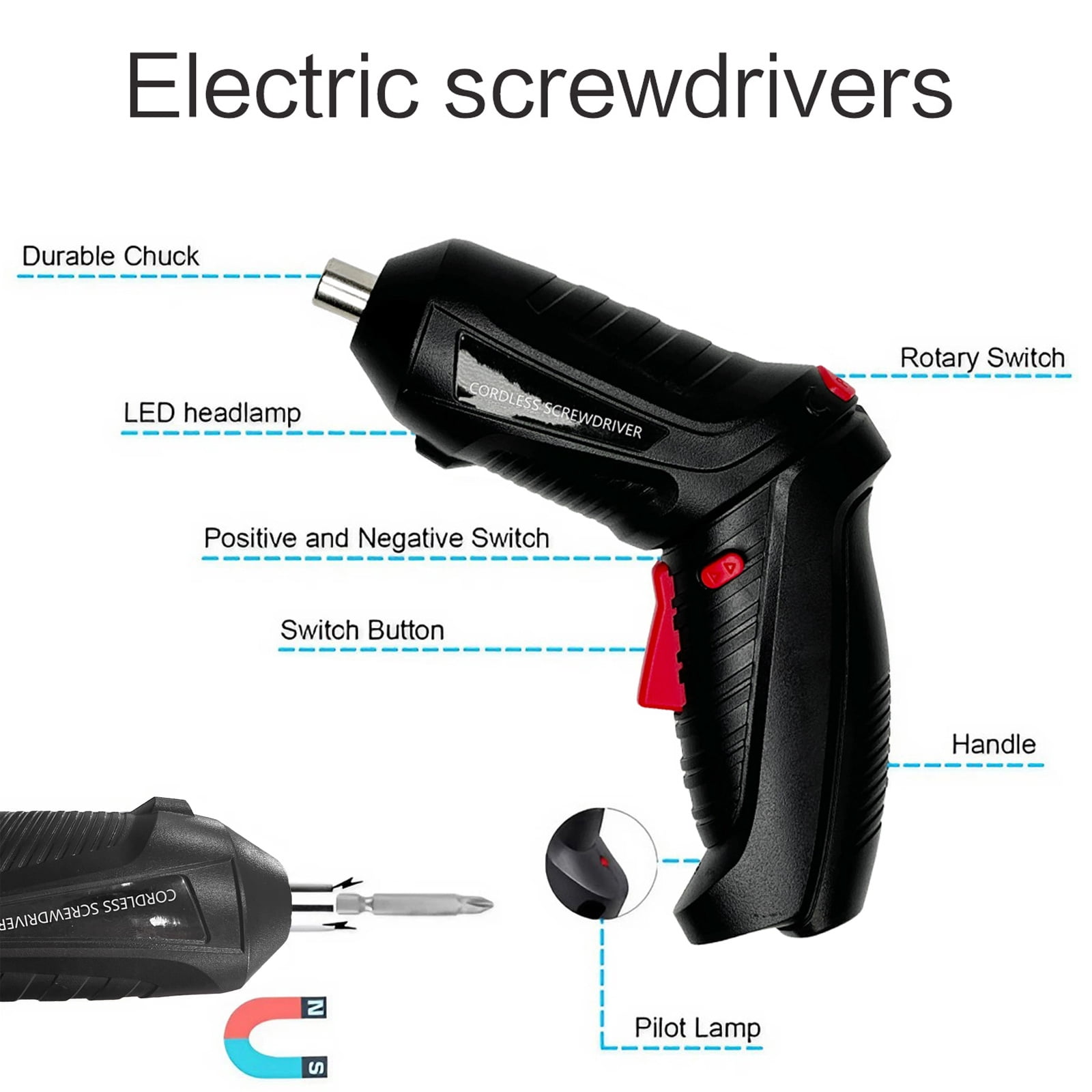 STONEGO 47Pcs/Set Electric Screwdriver - 3.6V 1300mAh Cordless Rechargeable Screwdriver with Screwdriver Bit Set, Ideal for Home Repairs and DIY Projects