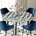 thumbnail image 5 of Elastic Fitted Round Tablecloth, Green Eucalyptus Leaves Waterproof Stretch Table Cover for 55"-60" Tables, Summer Botanical Daisy Black Plaid Washable Outdoor Tablecloths for Patio, Picnic, Camping, 5 of 9