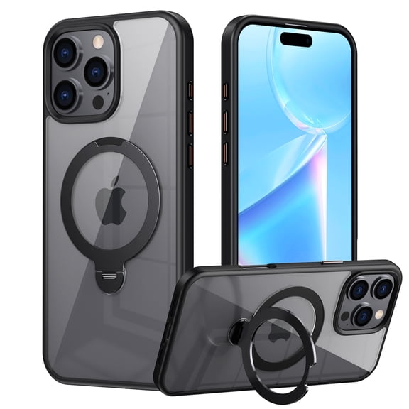 ELEHOLD Clear Case for iPhone 16 Pro, Magnetic Translucent Clear Case with Invisible Stand,Black