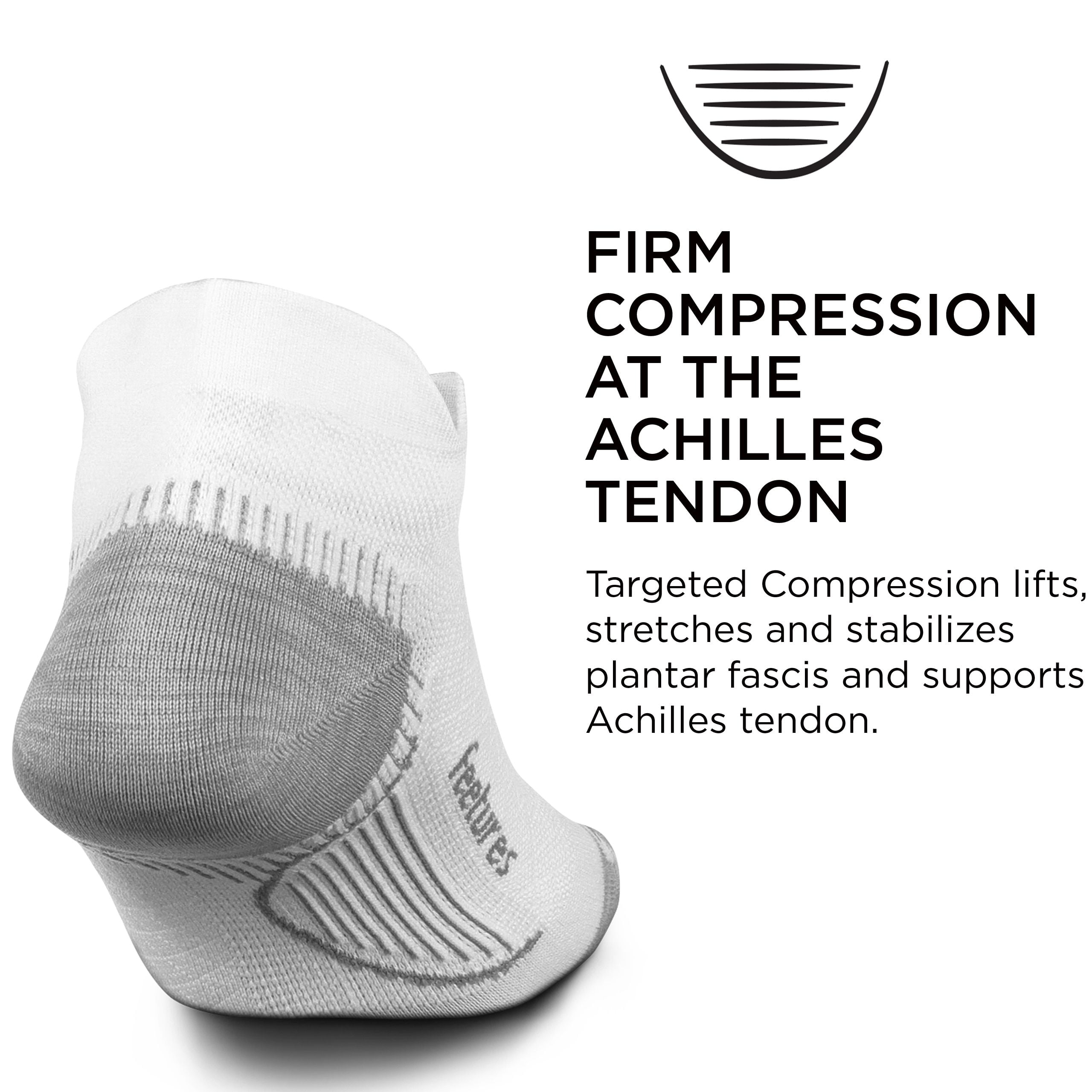 Feetures Plantar Fasciitis Relief Ultra Light Cushion Ankle Sock - No Show Socks with Heel Tab - White, XL (1 Pair)