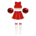 thumbnail image 4 of Alvivi Kids Girls Cheerleading Uniform Cheer Dance Costume Crop Top Pleated Skirt with Pom Pom Stock A Red 8, 4 of 5
