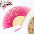 thumbnail image 4 of Folding Hand Fan, Chinese Fans Folding Fan, 8 in Ventilated Fabric, Cherry Blossom Flowers, Wedding Photo Props, Gradient Pink, Travel Ready, 1 Pc, 4 of 8