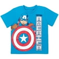 thumbnail image 2 of Marvel Avengers Captain America Little Boys T-Shirt and MeshShorts Outfit Set Toddler to Big Kid, 2 of 5
