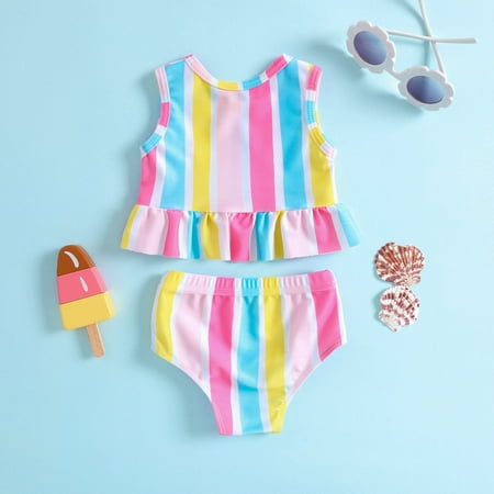 

nsendm Summer Toddler Girls Striped Printed Bowknot Two Piece Swimwear Swimsuit Bikini Girls Swim Suit 6 Swimwear Pink 18-24 Months